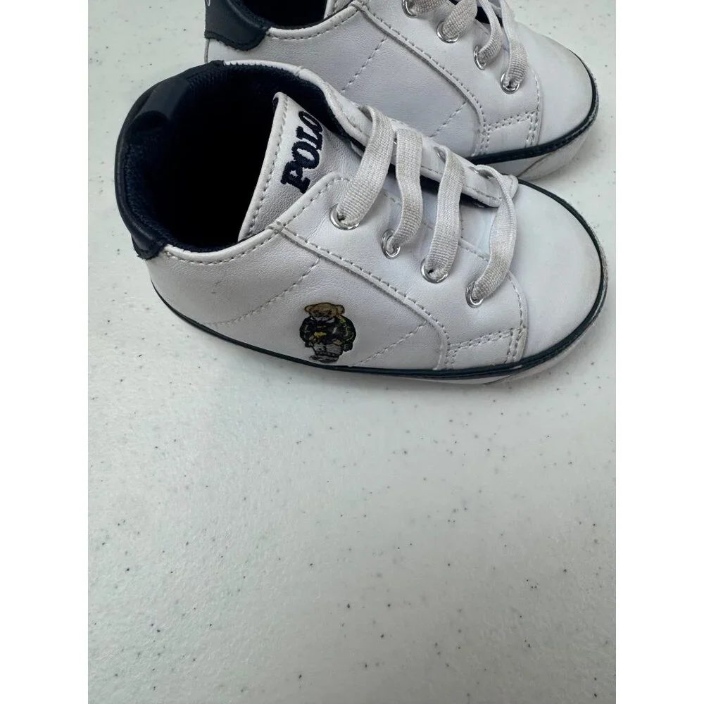 Polo‎ Ralph Lauren Baby Sneakers White W/ Bear Patch Size 3
